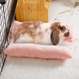 MEWTOGO 15.7" x 14" Bunny Bed for Rabbit Cage - Thickened Soft Prevent Sore Hocks Plush Mat with Cotton Lounger Pillows, Small Animal Flop Mat for Hutch Sleeping Indoor, Pink