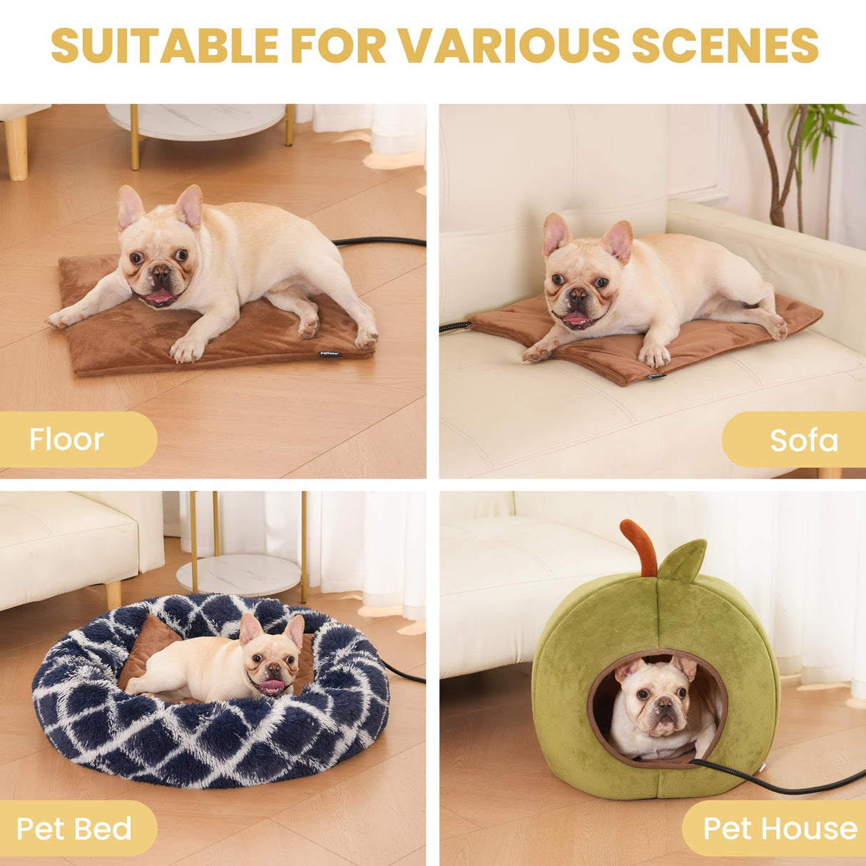 PetTemp Pet Heating Pad for Cats Dogs Indoor & Sheltered Outdoor Waterproof Heated Cat Bed Heated Dog Bed Chew Resistant Cord Constant Temperature Brown 20 x 16 Inch