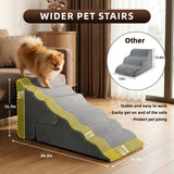 Pet Dog Stairs for Small Dogs, 2 in 1 Transformable 3-Step Pet Stairs and Wave Anti-Fall Slope for Short Legs and Long Legs Dog, for Couch (12-19 in) with Durable Non-Slip Waterproof Cover（Grey）