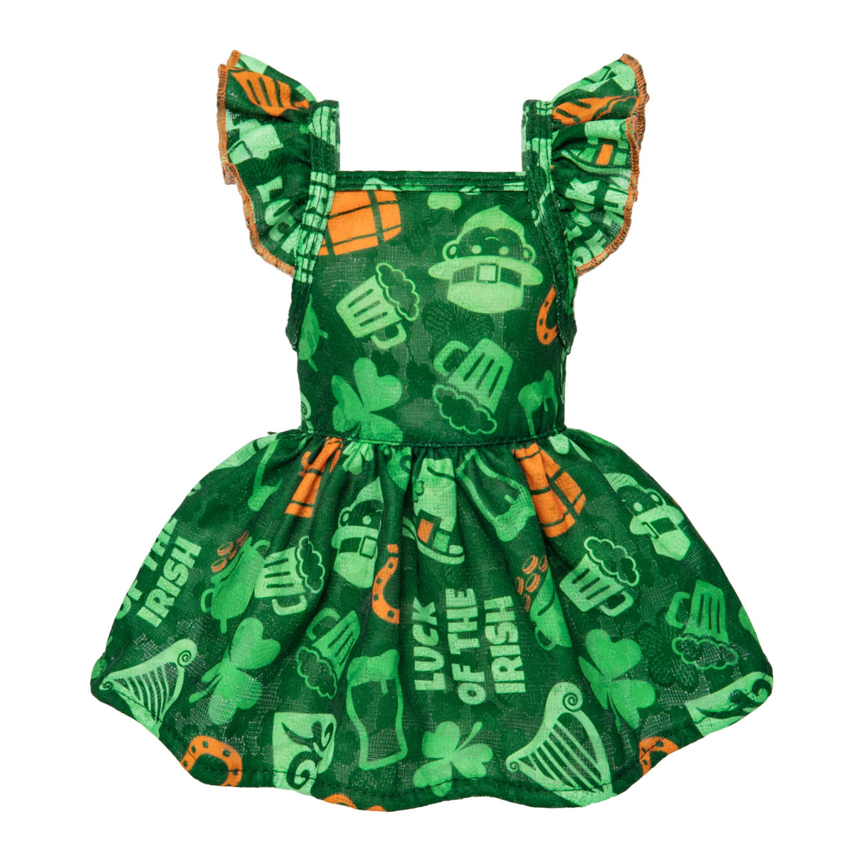 Fitwarm St Patricks Day Ruffle Dog Dress, Lucky Dog Clothes for Small Dogs Girl, Funny Pet Outfit, Green, Orange, Small