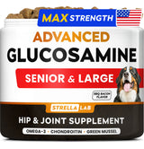 STRELLALAB Advanced Glucosamine Hip & Joint Supplement for Senior Dogs - Green Lipped Mussel & Collagen - Hip & Joint Pain Relief - Large & Small Breed - Joint Health - Bacon - 120 Chews