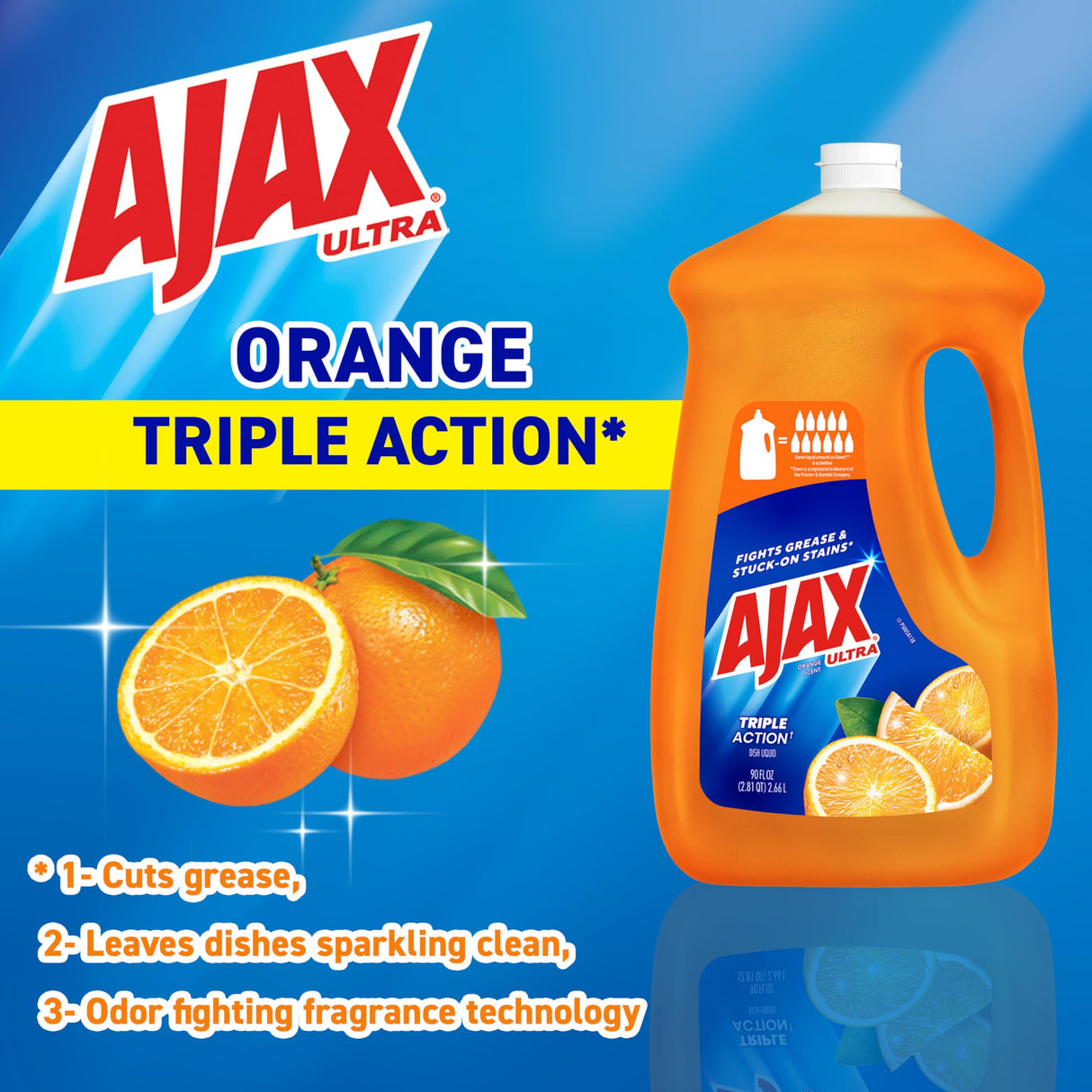 Ajax Ultra Dishwashing Liquid Dish Soap Refill, Orange Scent, Triple Action, 90 fluid ounce