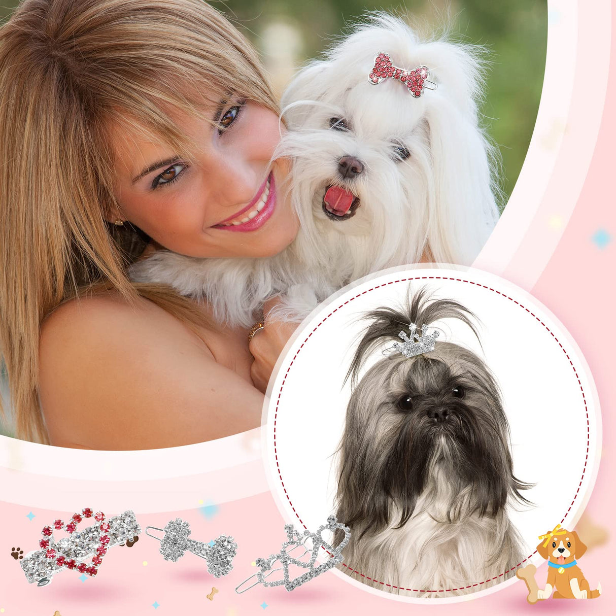 40 Pcs Dog Hair Bows Small Dog Hair Clips Puppy Yorkie Barrettes Princess Style Bow for Cat Party Birthday Grooming Accessories(Pink)