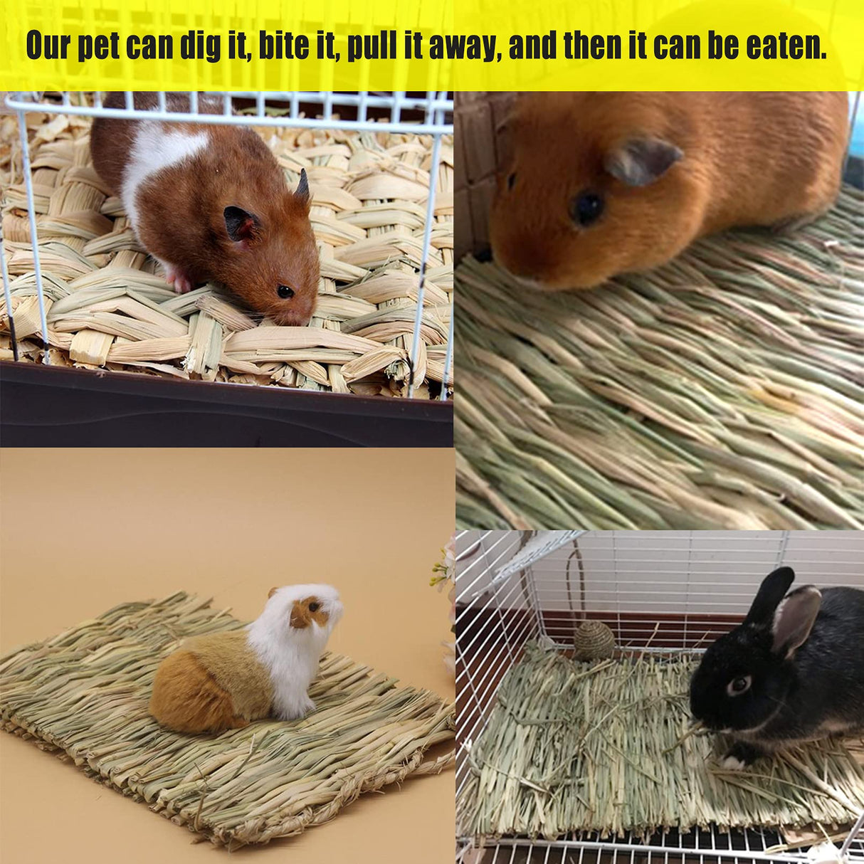 Hamiledyi 20 Pack Bunny Grass Mat Woven Bed Mat Natural Straw Hay Mats Rabbit Handmade Bedding Sleeping Grinding Nesting and Chewing Toy for Guinea Pig Hamster Chinchilla Squirrel Hedgehog