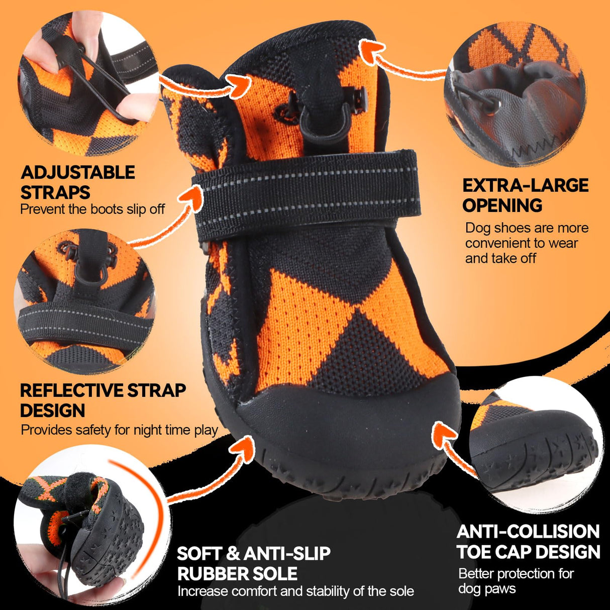 Furmate Dog Shoes for Large Small Medium Dogs,Waterproof Dog Boots & Paw Protectors with Breathable Mesh for Summer Hot Pavement,Anti-Slip Dog Booties for Hiking Hardwood Floors Winter Snow (Orange-1)
