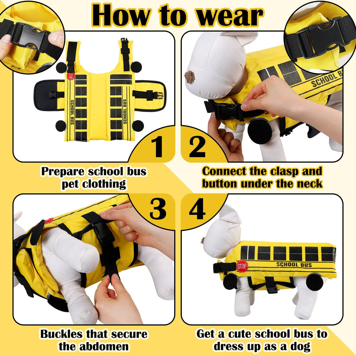 Halloween School Bus Pet Costume Funny Dog Costume Yellow School Bus Life Jacket Swimming Boating Water Flotation Vest Halloween Pet Costume Suit for Dog Cosplay Accessories for Halloween Parties(XL)