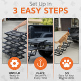 Foldable 5-Step Dog Stairs for Cars, Trucks & SUVs – Heavy-Duty Carbon Steel Pet Ladder Supports 230LB, Non-Slip Metal Mesh, Joint-Friendly Portable Ramp for Large & Small Dogs