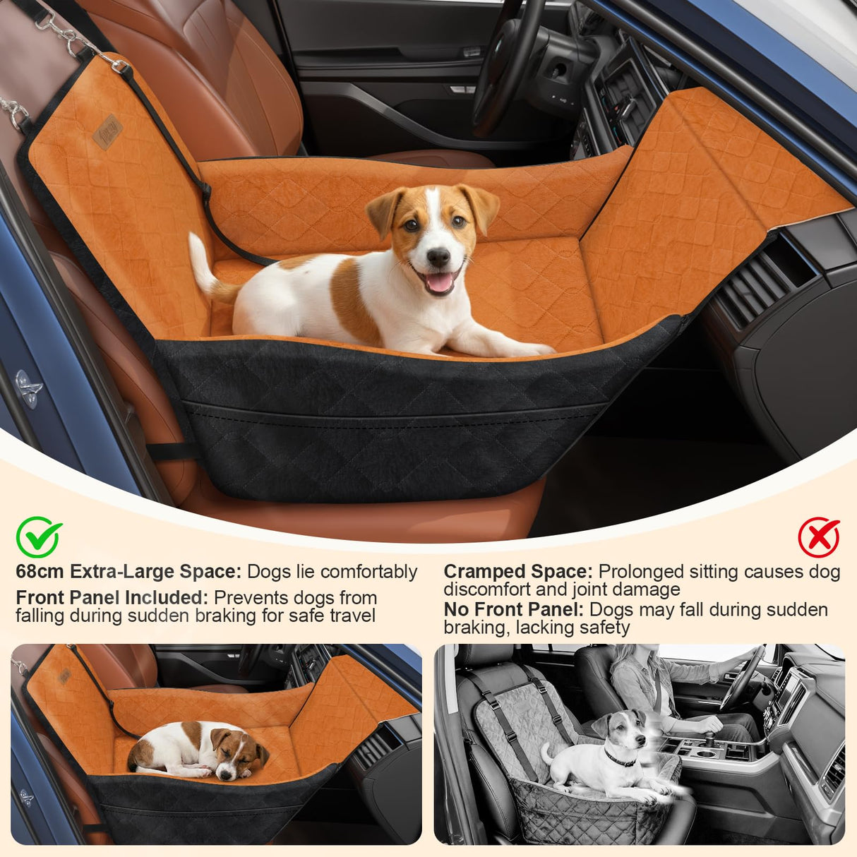 Tivray Elevated Dog Car Seat, Dog Booster Car Seats for Small & Medium Breeds Up to 35lbs, Fully Detachable and Washable, Memory Foam Pet Carseat with 2 Storage Pockets & 3 Safety Belts, Black + Brown