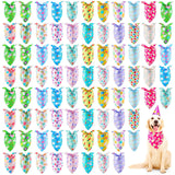 SilTriangle 100 Pcs Easter Dog Bandanas Bulk Colorful Easter Egg Bunny Carrot Dog Scarf Puppy Bibs Spring Cat Kerchief Holiday Bandanas for Small to Medium Pet