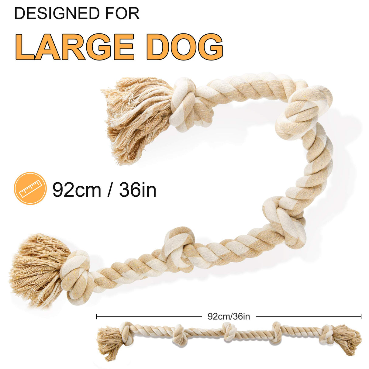 Fida Dog Rope Toys for Large/Medium Aggressive Chewers, Tough Cotton Chew Toy, 3 Feet 5 Knots Indestructible, Tug of War Dog Pull Rope Teeth Cleaning