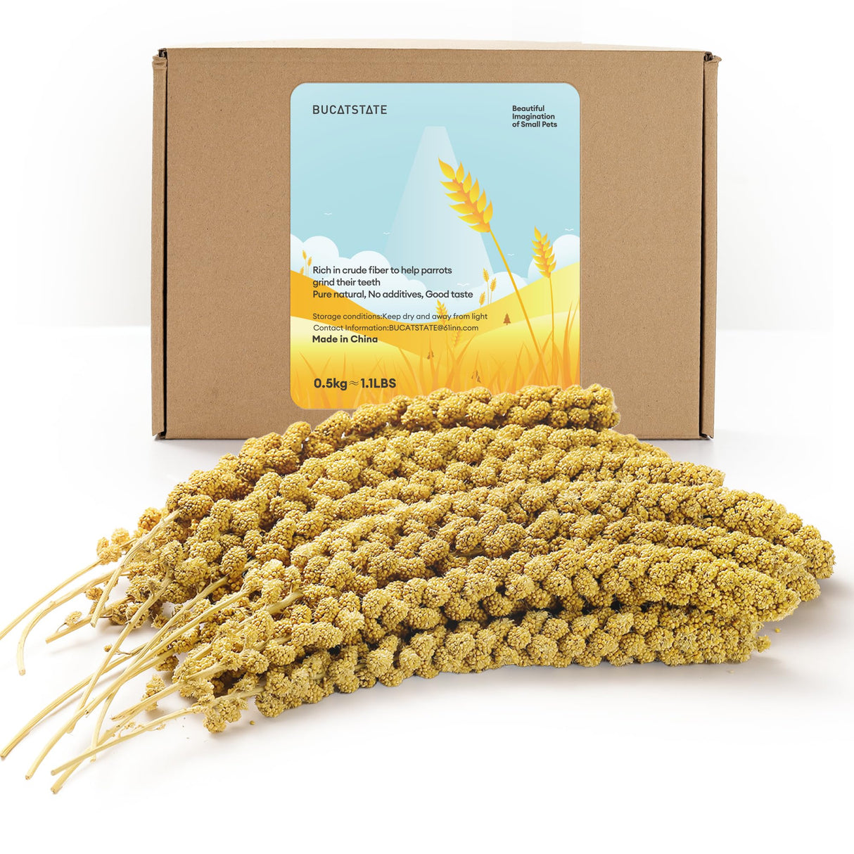 BUCATSTATE Spray Millet for Birds, Sun-Dried Healthy Millet Parakeet Treats for Parrots Cockatiel Lovebird Finch, GMO-Free Parakeet Food - 1.1lb