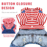 DOGGYZSTYLE Small Dog Hoodie Clothes Cute Stripe Shirts Denim Jumpsuit One-Piece Outfit for Small Medium Dogs Cats Boy Girl Chihuahua Blue Jeans Overalls Puppy Costume (Red,XL)