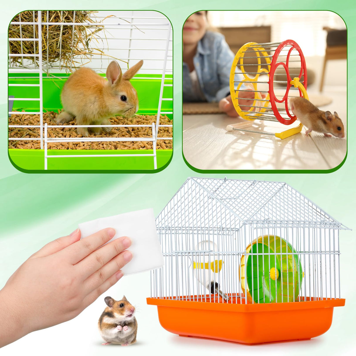Yeyeplum 2 Pack Small Animal Cage Wipes 120 Count Small Animal Cage Clean up Wipes Removes Stubborn Caked-on Hamster Cage Cleaner for Pet Bunny Supplies Cleaning Deodorizing