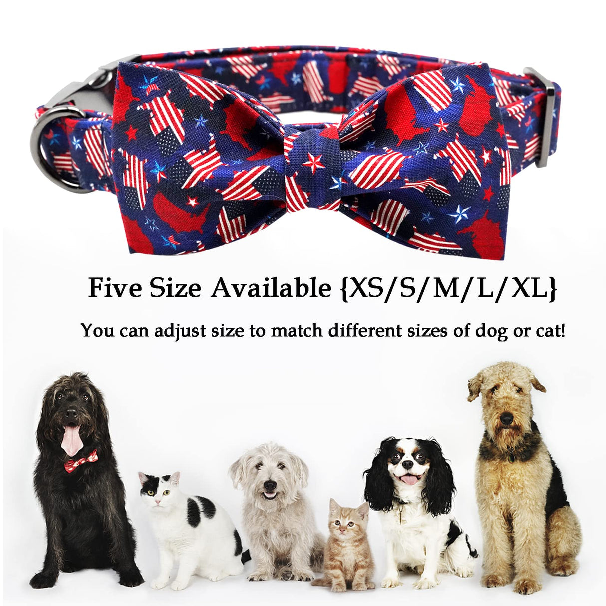 Bobo Rainbow Independence Day Dog Collar, Patriotic 4th of July Dog Collar Cute Bowtie Pet Collar Bow Tie Collar for Dogs Adjustable Puppy Collars for X-Large Dogs