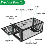 2 Packs Humane Rat Trap Outdoor Mouse Traps Indoor Use, Rodent Chipmunk Traps for Small Live Animal Catch and Release - Black