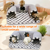 Lfokd Guinea Pig Hideout Tunnel with Warm Bed for Small Pet 3 Cave Small Animal Tunnel Toy Cages Grey