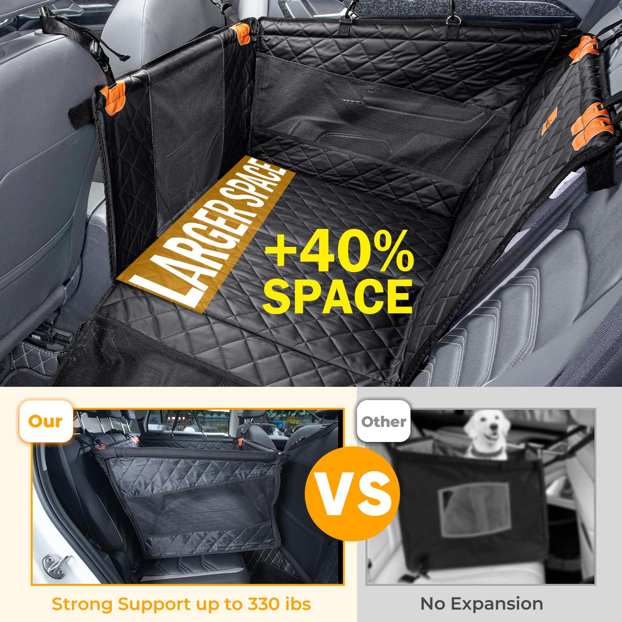 Pecute Heavy-Duty Dog Car Seat & Back Seat Extender –Hard PVC Support for Large Dogs up to 330 lbs – Cars, SUVs & Trucks – Scratch-Resistant Sofa Leather & Breathable Mesh for Safe, Stable Road Trips