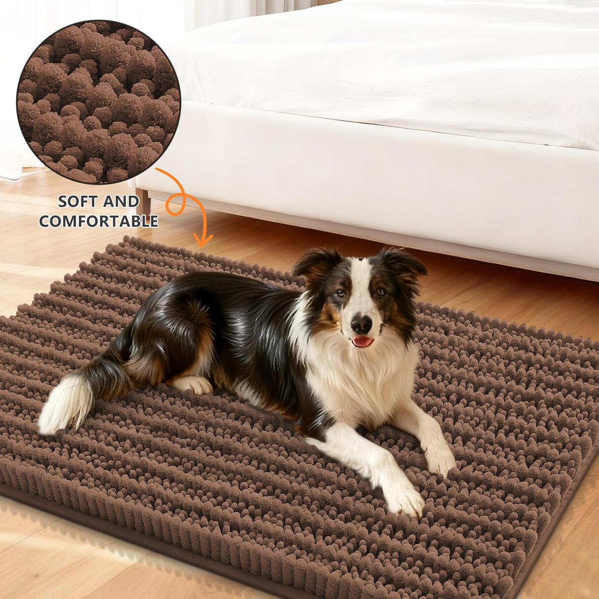 Smiry Dog Door Mat for Muddy Paws 30x20, Extra Soft Absorbent Chenille Doormat, Trap Moisture and Dirt, Non-Slip Machine Washable Front Door Mat for Indoor Entrance Inside Floor, Mocha