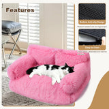 FURMORENE Large Cat Beds for Indoor Cats, Dog Couch Bed, Cute Cat Couch Sofas for Less 20lbs Kitten Puppy, Small Dog Sofas & Chairs with Removable Washable Cover, Soft Warm Pet Furniture, Plush Pink