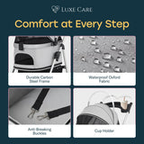 LUXE CARES 4 Wheel Foldable Pet Stroller - Lightweight Dogs and Cats Stroller Upto 50lbs with Mesh Canopy, Storage Basket and Cup Holder, Durable for Walks and Outings (Medium)