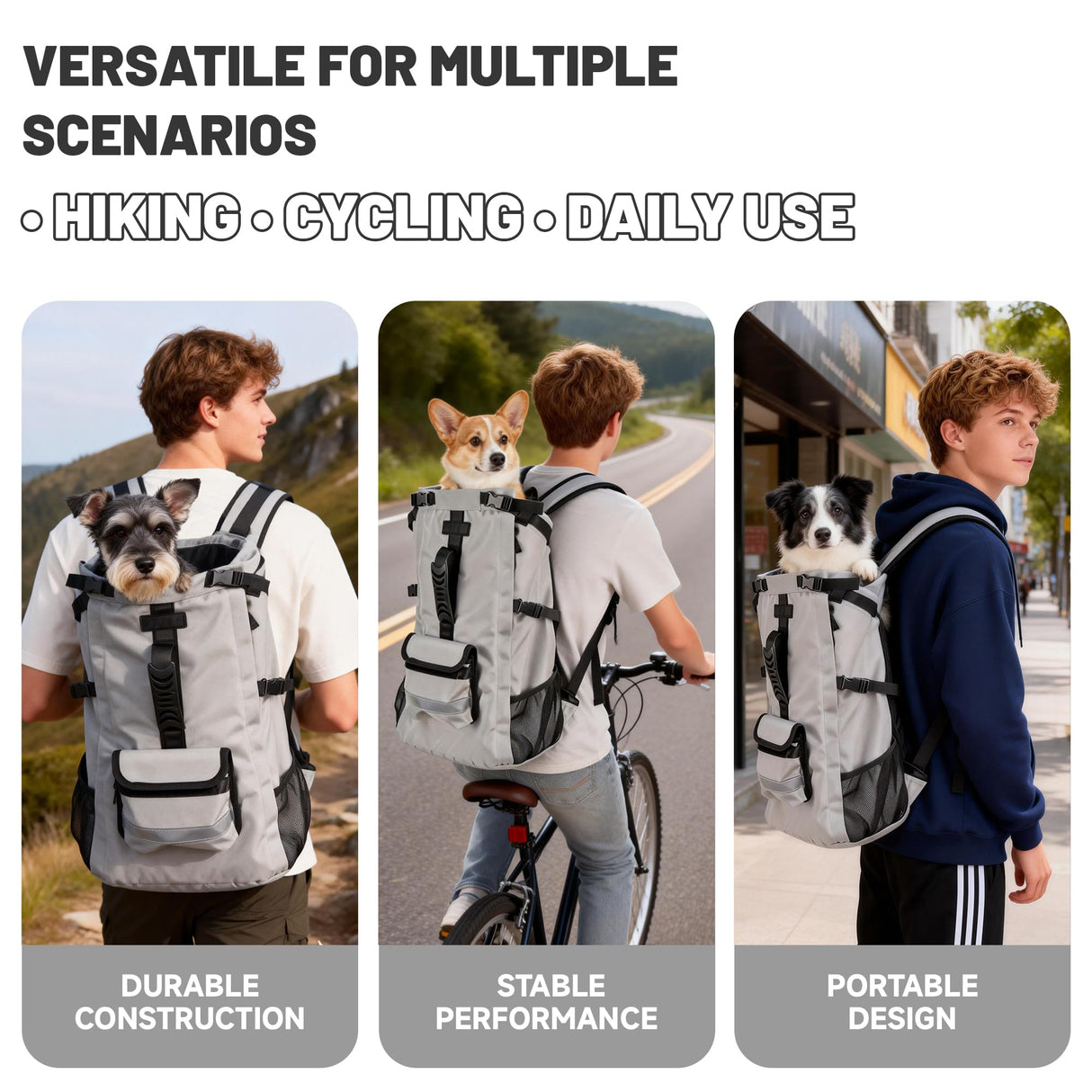 Dog Carrier Backpack for Medium Dogs, Hiking Bag for Pets Up to 30 lbs - 4-Layer Safety Design with Thick Padded Straps, Built-in Leash & Breathable Mesh, Suitable for Hiking, Cycling, and Travel