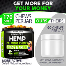 Load image into Gallery viewer, Hemp Calming Chews for Dogs Anxiety - 170 Dog Calming Chews - Anxiety Relief Treats - Dog Calming Treats - Hemp Oil - Sleep Calming Aid - Advanced Calming Health Joint Support Supplement - Made in USA
