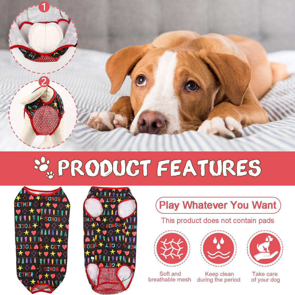 Etdane Dog Period Diapers Small Dog Period Suit Dog Sanitary Panties for Male Female Dogs Diaper Cover for Heat Black/S