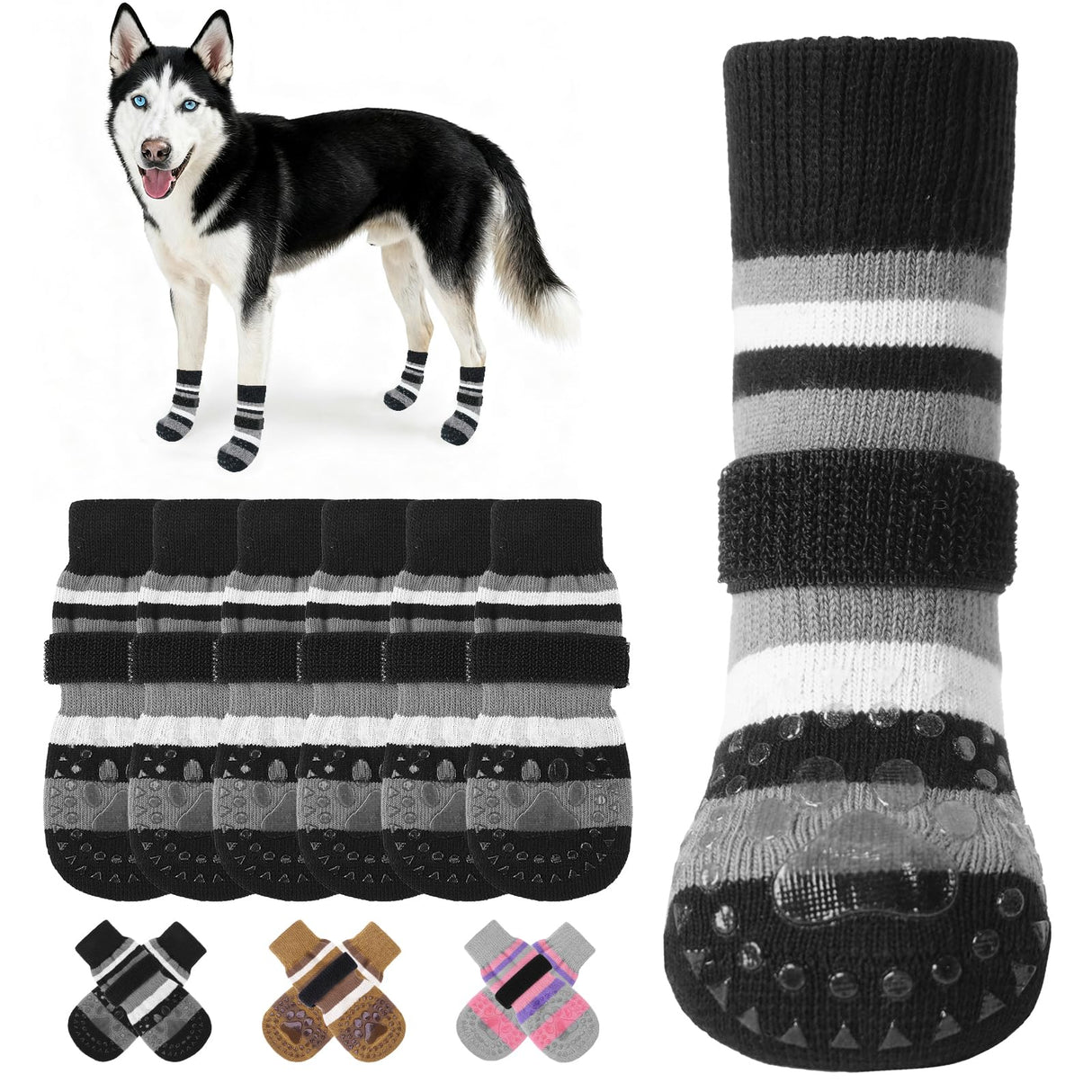 KOOLTAIL Anti Slip Dog Socks to Prevent Licking Paws and Slipping, Extra-Thick Grip Pet Boots & Paw Protectors, Winter Warm Puppy Shoes Booties for Hardwood Floors Small Medium Large Senior Dogs,XL
