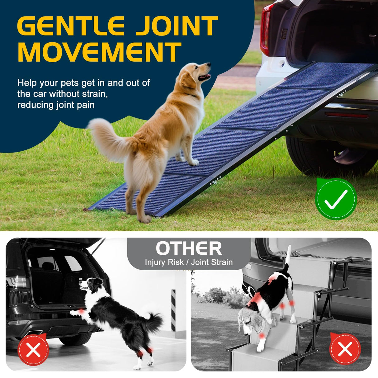 Docred Dog Ramp for Car, 67" L x 19.7" W Dog Ramps for Large Dogs, Extra Wide Pet Ramp with Non-Slip Surface for Medium & Large Dogs to Get in Car, SUV & Truck, Supports Up to 250 Lbs