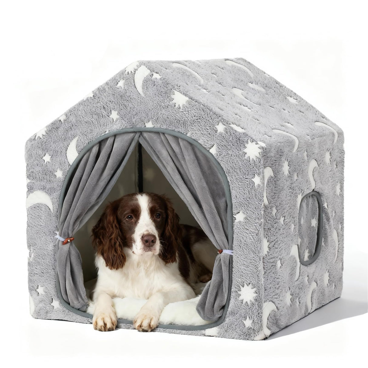 Pelemee Indoor Dog House, Night-Luminous Star Dog Tent with Frame, Washable Dog Cave Bed, Suitable for 18-40 lb Small and Medium Dog