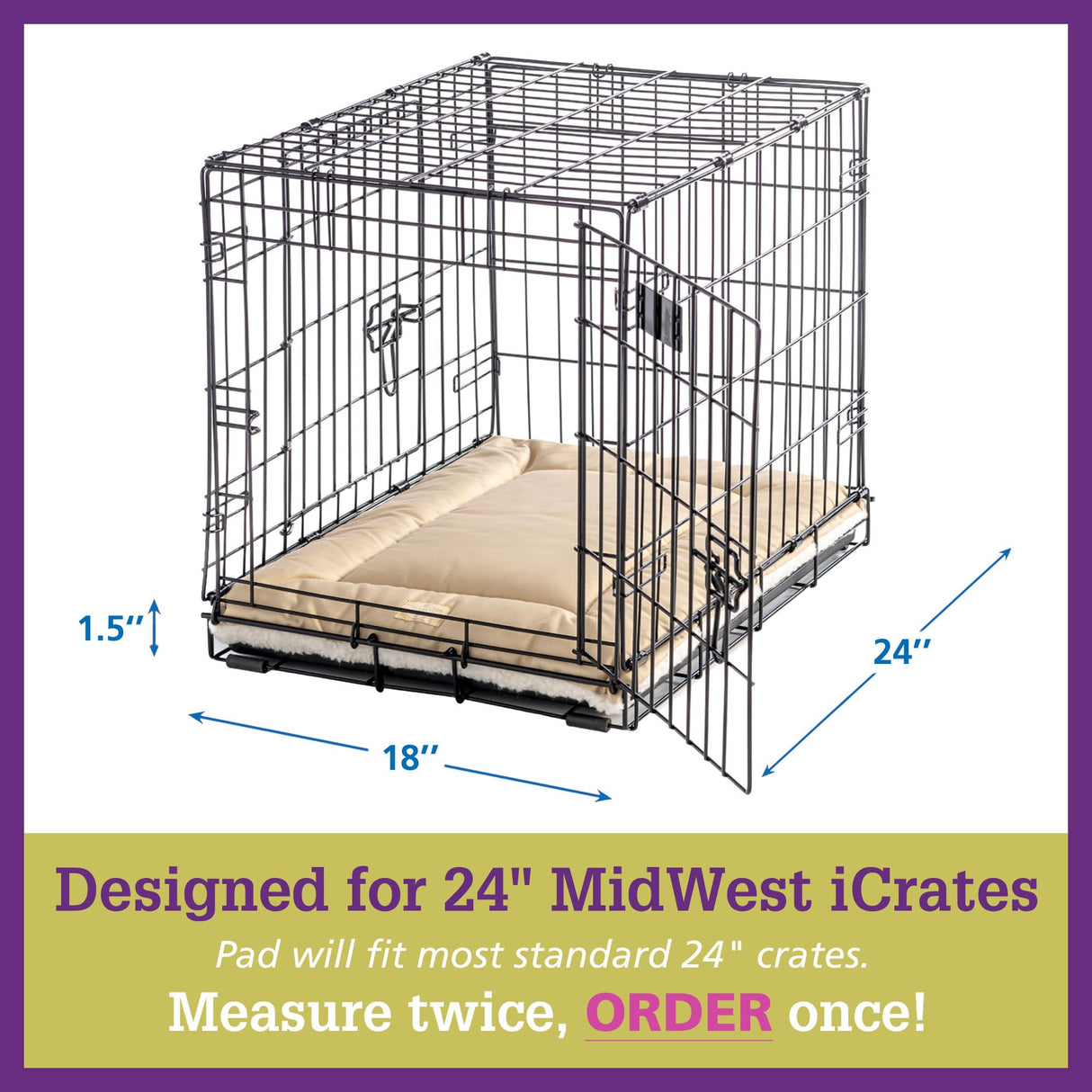 Pet Dreams Dog Crate Pad - Washable Kennel Mat, Crate Pads for Dog Cages, Non-Toxic, Flat Indoor Cat Bed, Fits iCrate 18, 24, 30, 36, 42, 48 Inches (Blue, Small, 24")