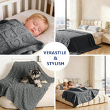 gogobunny 300GSM Coral Fleece Heart Checkered Blanket, Ultra Soft Warm Fluffy Throw for Baby Pet, Cozy Washable Blanket for Crib Couch Toddler Cats Small Dogs (Anthracite, 50x60)