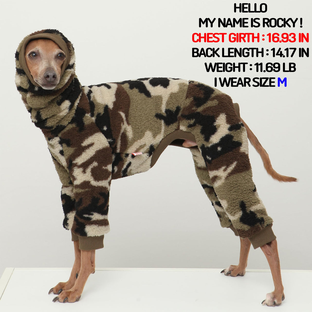 D Doggy Star Italian Greyhound Sweater Turtleneck Outfit Camo Warm Fleece Onesie Clothes Whippet for Dog Coat (XL,FLC Green Camo)