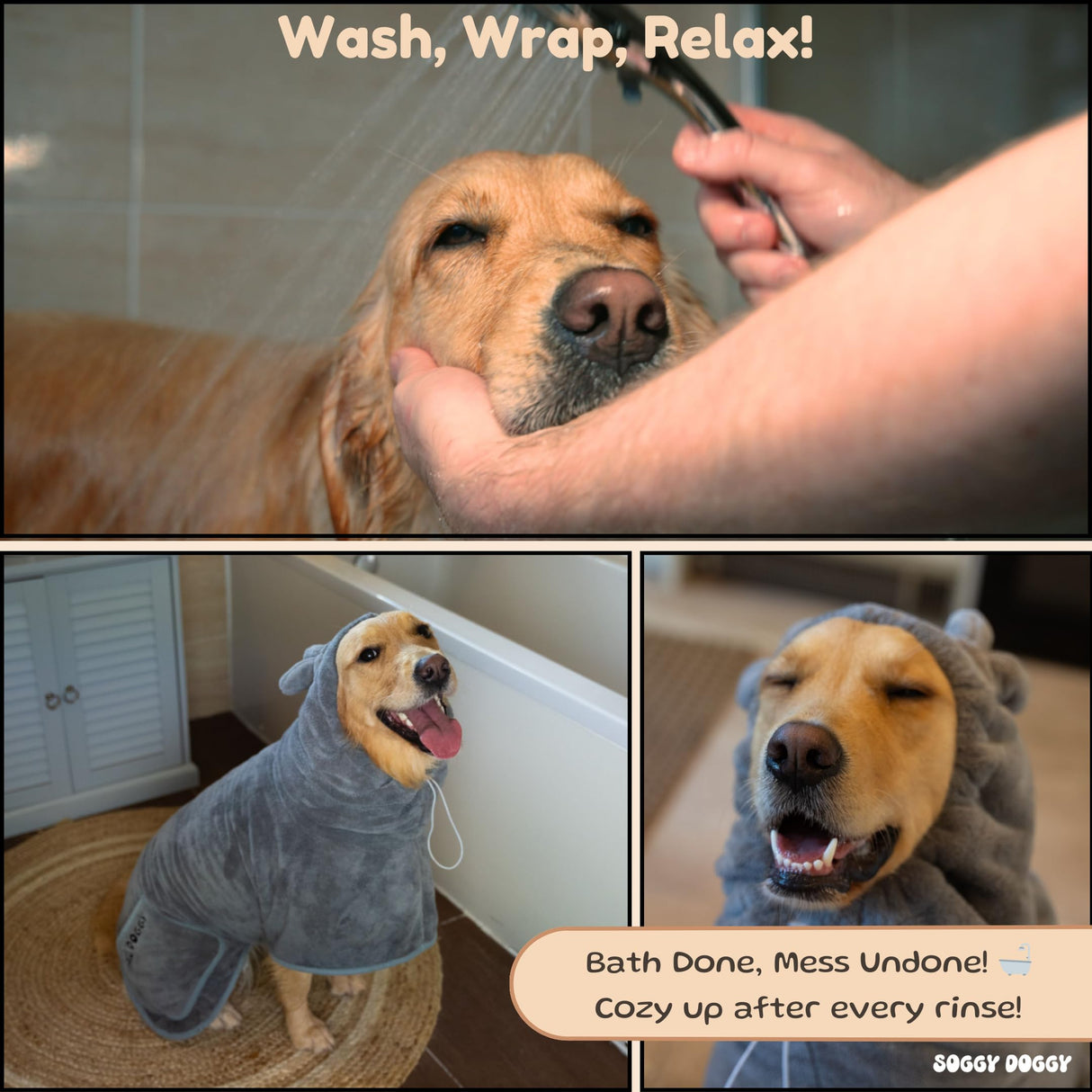 SOGGYDOGGY® US: Luxury Dog Bathrobe, Super Absorbent Microfiber Dog Bath Supplies, Fast Dry in Minutes, Thick & Soft Robe - Pet Grooming, Wash & Pet Hair Dryer - All-Season Dressing Gown (XS)