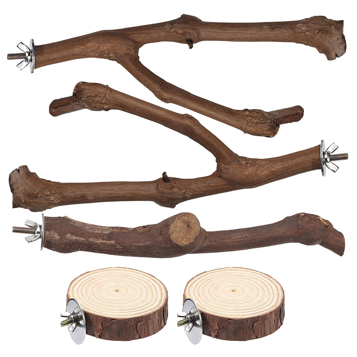 Mogoko 5PCS Bird Perch Natural Wood Grape Stick Stand, 3 Grape Stick Paw Grinding Fork Parakeet Chewing Stick 2 Parrot Stand Branch, Chewing Exercise Branches Bird Cage Accessories