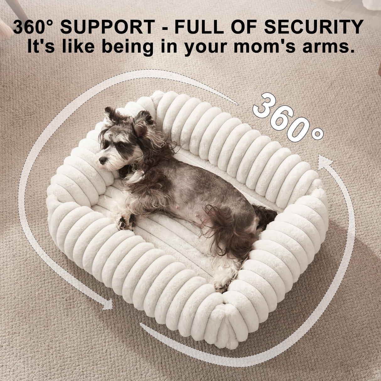 FURTIME Dog Bed Medium Size Dog, Washable Orthopedic Pet Bed with Removable Cover, Rectangle Soft Calming Sleeping Puppy Bed Durable Pet Cuddler with Anti-Slip Bottom, Cream, M Plus (30"x24"x8")
