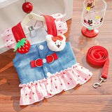Layheld Cat Puppy Costume Strawberry Dress with Leash Polka Dot Puff Sleeve Design Dog Cat Accessories Multiple Sizes for Cat Small Dog (Blue Pink,Large)