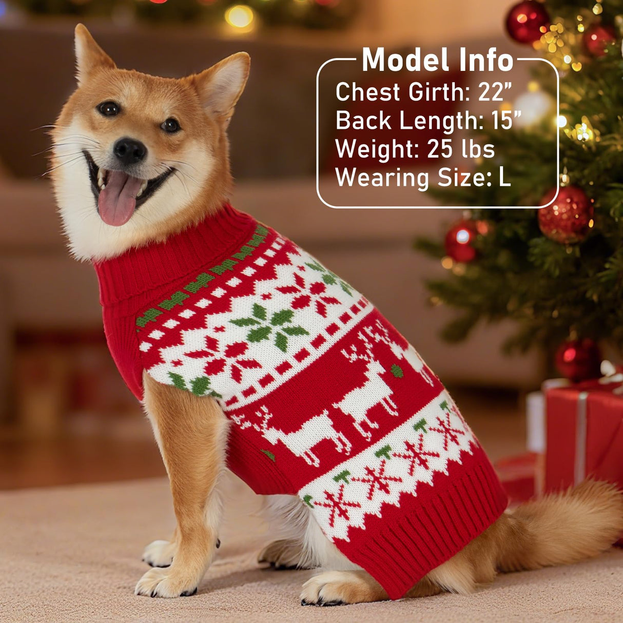KYEESE Dog Christmas Sweater, Warm Turtleneck Dog Sweater for Small Dogs Boy Girl with Snowflake Reindeer Pattern, Winter Doggie Knitwear with Leash Hole,Soft Pet Clothes, X-Small
