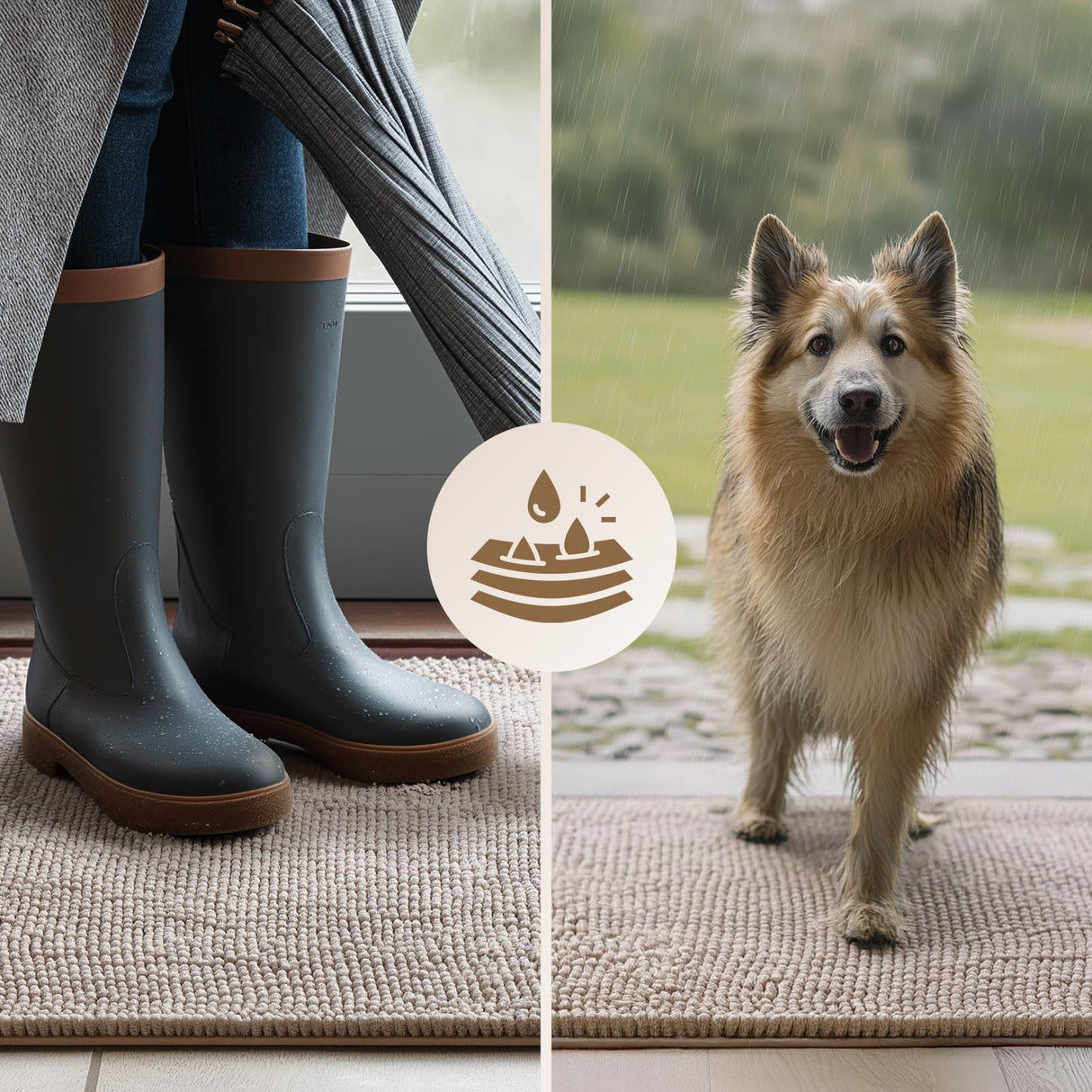 EHEYCIGA Super Absorbent Dog Door Mat for Muddy Paws 60x36 Inch Indoor, Front Doormat Outside Entrance, Quick Dry Chenille Washable Dog Crate Bed, Non-Slip Pet Rug Mud Mat Outdoor Entryway, Beige