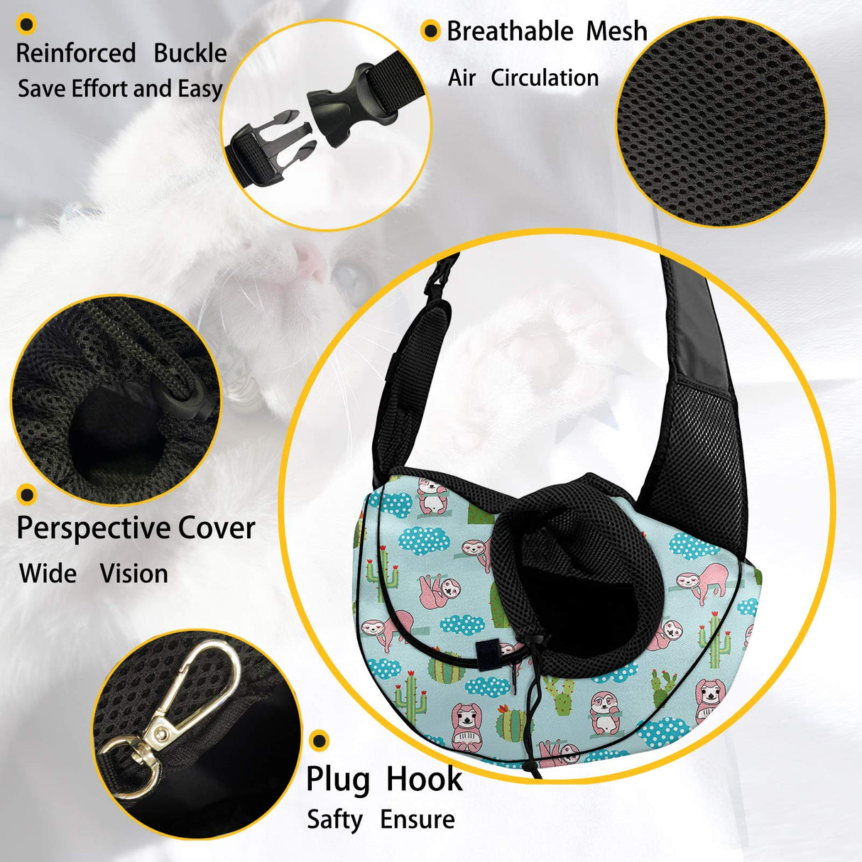 FUSURIRE Strawberry Printed Pet Carrier Sling Bag Pink Front Sling Pack Breathable Mesh Dog Pouch with Adjustable Strap Washable Travel Shoulder Bag for Cats Dogs Puppy