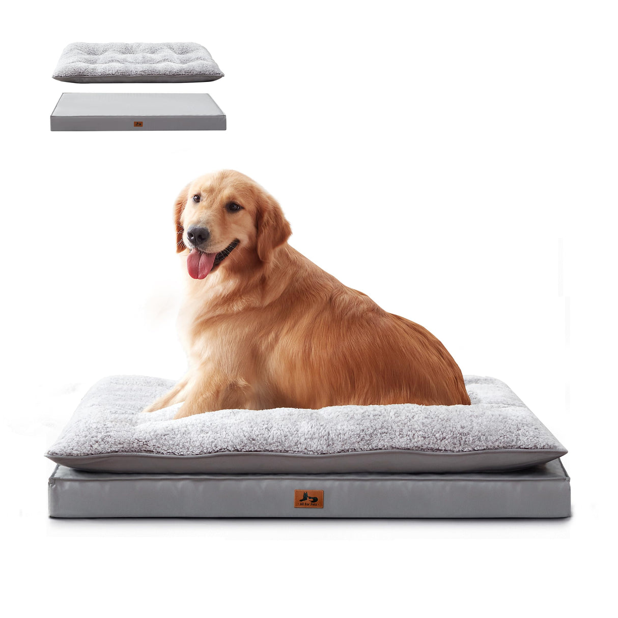 Warmrest 2-Pack Waterproof Dog Bed Medium Size Dogs, Plush Cushion & Orthopedic Egg-Crate Foam Mattress for Senior Dogs, Washable Dog Crate Bed with Removable Cover, Light Grey
