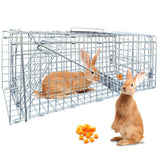 Live Animal Cage Trap,24 X 7 X 8In Animal Trap for Rabbits,Stray Cats,Squirrels,Humane Cat Trap,Foldable Live Traps Cage with Handle for Groundhogs,Opossums