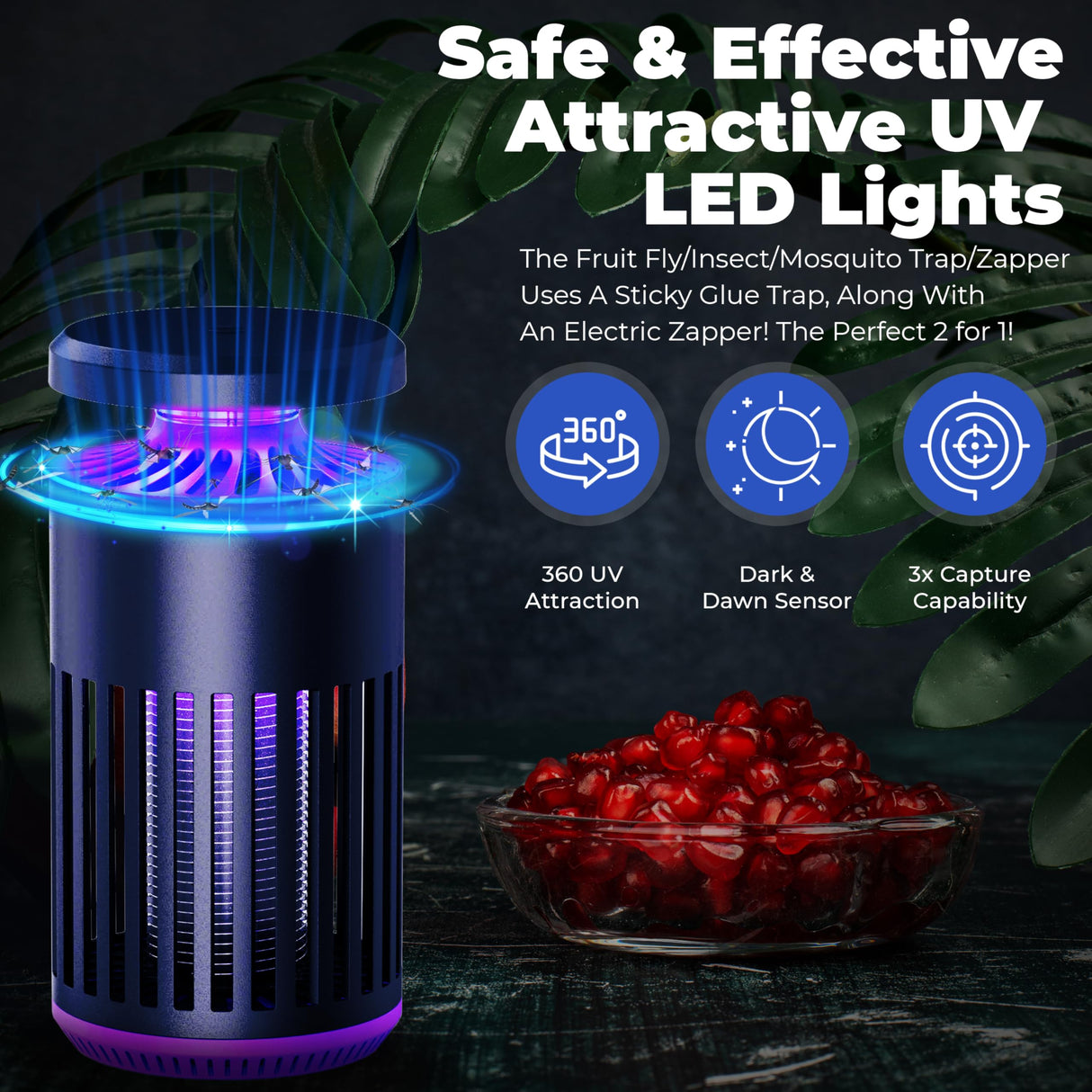 Trapped Elite - Grey Insect Trap and Zapper for Ultimate Indoor and Outdoor Defense for Flys, Gnats, Mosquitos