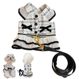 Elegant Dog Plaid Harness with 5FT Leash Set Bowknot Sleeveless Vest Cute Tweed Puppy Dress Outfits Pet Yorkie Birthday Wedding Clothes (Black & White, Small)