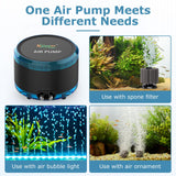 hygger Aquarium Air Pump Dual Outlet, Quiet Powerful Fish Tank Aerator 4W/8W, Adjustable Oxygen Pump with Air Stone, Bubbler for Fish Tank Up to 200 Gallon