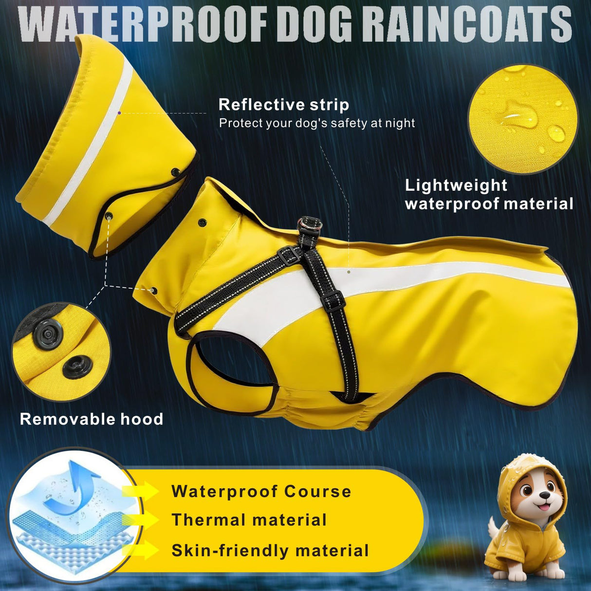 Mosucoirl Dog Raincoat Waterproof Raincoats for Dog Reflective Dogs Rain Jackets with Hood Hoodie Pet Rain Poncho Coat for Small Medium Large Dogs Puppies S-XXL (Yellow, M)
