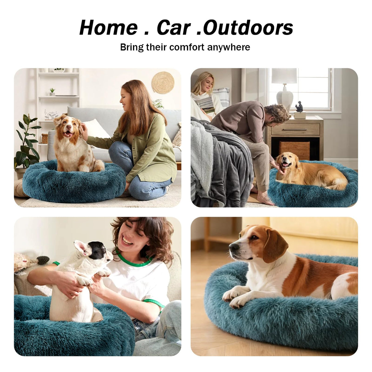 NOYAL Calming Donut Dog Bed for Small to Medium Dogs & Cats - Plush Faux Fur Anti-Anxiety Pet Bed with Machine Washable Cover & Non-Slip Base