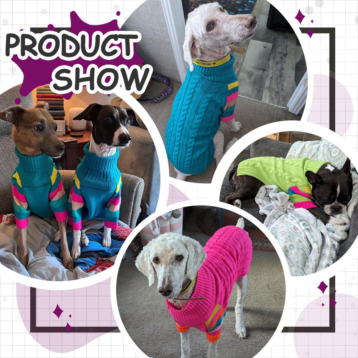 OUOBOB Dog Sweater Thick, Sweaters for Large Size Dogs Comfy, Stretchy Pullover Dog Sweater for Large Doggie, Christmas Dogs Sweaters Unisex, Warm Pet Knitwear Boston Terrier, Frenchie (Purple L)