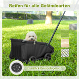 AESRAOU Mini Dog Strollers for Mini Pets, Foldable Multifunctional Shopping Carts with Extendable Pull Handle, Doggie Wagon Built-in Cushion and Safety Rope with Storage Bag (Black)