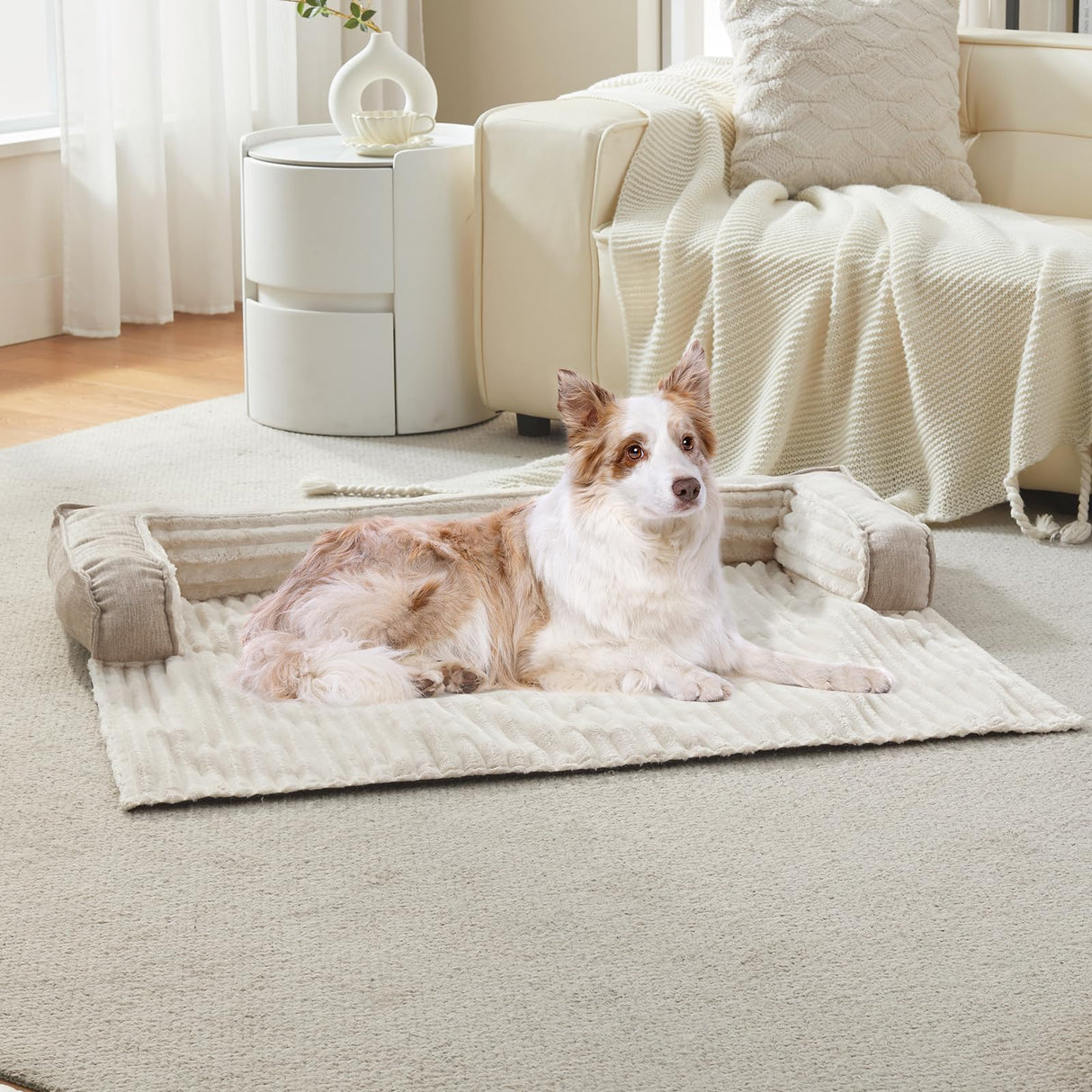 WINDRACING Luxury Dog Couch Bed, Washable Calming Dog Couch Cover, Couch Protector for Dogs, Waterproof Sofa Bed, Pet Bed Mats for Sofa, Pet Sofa Covers (Beige X-Large 45x37x5.5 inch